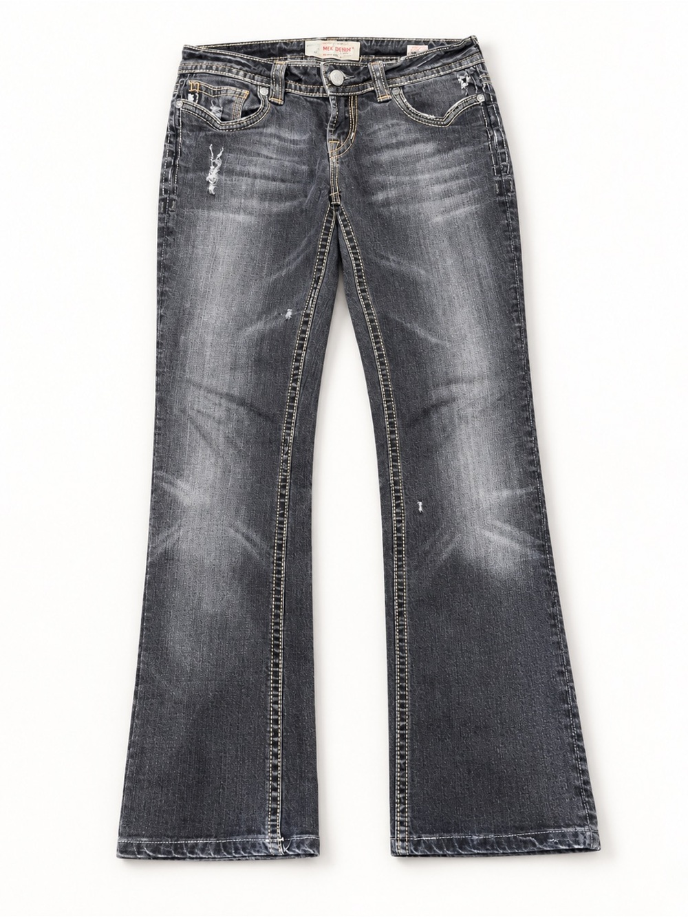 MEK Denim Oaxaca Bootcut Jeans – Distressed Charcoal Wash